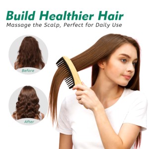 Peine de Dientes Anchos de Bambú Portátil, Cepillo Desenredante Antiestático de Moda, Peines de Dientes Finos para Cabello Natural Rizado, Ondulado y Seco - Product Image 3