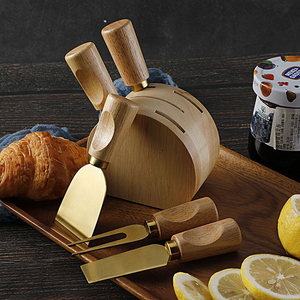 थोक स्टेनलेस स्टील पनीर उपकरण लकड़ी के हैंडल और धारक के साथ पनीर मक्खन स्लिसर चाकू - Product Image 1