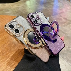 เคสโทรศัพท์ดีไซน์หรูหราใหม่ ประดับขอบเพชรระยิบระยับ สำหรับ iPhone 15 Pro Max 14 13 12 11 พร้อมที่จับวงกลมและฝาครอบกระจก - Product Image 1