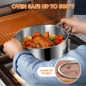 Ensemble de casseroles en acier inoxydable de haute qualité à 3 couches avec couvercles en verre, adaptées aux cuisinières à gaz et à induction, en acier inoxydable triple couche - Product Image 5