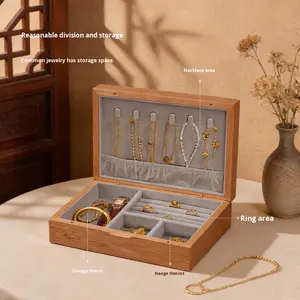 Шкатулка для украшений из массива черного ореха с вышивкой в китайском ретро-стиле, премиум-класса, с отсеками для хранения аксессуаров - Product Image 3