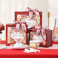 Coffret cadeau de bols et assiettes en céramique sous glaçure à motif végétal, compatibles micro-ondes, pour événements promotionnels et cadeaux d'entreprise