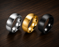 Bague JLM 8 mm en acier inoxydable noir mat, style minimaliste en arc, brossée, unisexe, bande éternelle, ajustement confortable, finition polie haute brillance