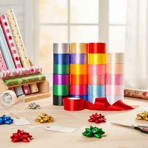 Cinta de Raso de Alta Calidad OEM, Cinta de Raso Estampada Personalizada, Cintas de Raso de Poliéster de Color Sólido para Envolver Regalos - Product Image 1