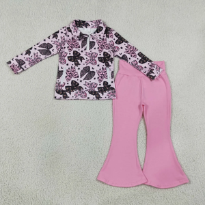 Ensemble polo à demi-zip et pantalon évasé pour petites filles, imprimé fantôme de Pâques, manches longues, tenue décontractée pour enfants - Product Image 4