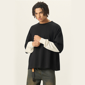 Poids lourd 280GSM <span class=keywords><strong>t</strong></span>-shirts coton Double couche à manches longues <span class=keywords><strong>T</strong></span>-<span class=keywords><strong>shirt</strong></span> Streetwear Logo personnalisé surdimensionné Boxy recadrée hommes <span class=keywords><strong>t</strong></span>-shirts - Product Image 2