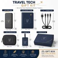Kit Cadeau de Voyage Personnalisé avec Logo : Batterie Externe 10000mAh, Porte-Passeport RFID, Organisateur de Câbles – Cadeaux d'Entreprise VIP pour Voyages