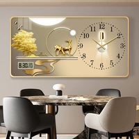 Décoration murale avec lumière LED et horloge, restaurant, salon moderne, peinture en porcelaine de cristal, décoration murale, horloge murale