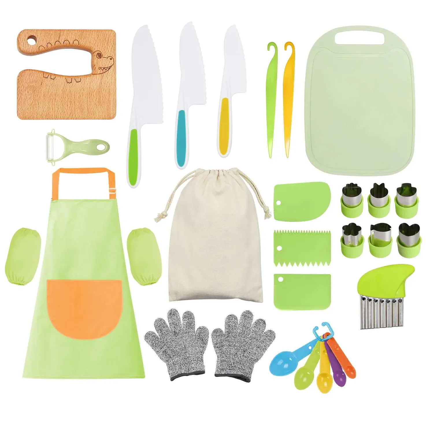 Support Customization 29PCS Kids Kitchen Chef Knife Set Kid Safe Knife Cutting Board Apron  Kids Knifes Sets for Real Cooking