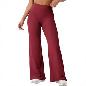 Pantalon taille haute à jambes larges pour femme, couleur bordeaux, sans couture, pour le yoga, le fitness et les tenues décontractées - Product Image 2