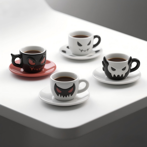 Service à thé gothique – Tasse et soucoupe Demon Hunter peintes à la main en 3D, vaisselle en céramique réutilisable et écologique, esthétique sombre personnalisée - Product Image 1
