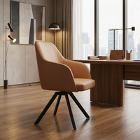 Fauteuil de négociation moderne en cuir brun clair avec pieds coniques en métal noir élégant pour bureau de luxe ou salon
