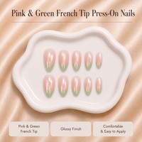 Y199 Kaixin Faux ongles à presser, forme amande conique, effet œil de chat, vert intérieur, French manucure verte, fournitures pour ongles