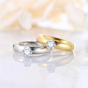 4mm 18k oro placcato argento fidanzamento fede nuziale anelli in acciaio inox grande zircone PVD anello per gli uomini e le donne - Product Image 6
