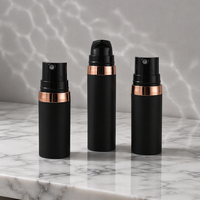 Mini flacon pompe airless noir mat 5ml 10ml 15ml avec finition or rose, en plastique PP sérigraphié, pour emballage cosmétique, sérum de soin et perruques