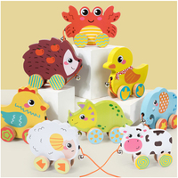Apprentissage précoce Animal Cognition jouet bébé éducatif remorque marcheur chariot cloche dessin animé Animal remorque en bois jouet pour enfants
