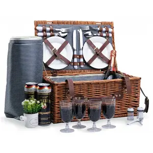 Picnic Basket Multifunction Long Wicker Baskets Handmade Round 4 People Big Rattan Nice Inexpensive Packable Wall Empty Canvas