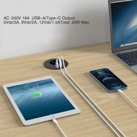 Prise de bureau encastrée UE avec multiprise intégrée, ports USB-A/C à charge rapide, matériau PC ignifuge pour meubles de table