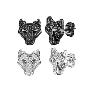 Unisex Animal Stud <b>Earrings</b> Zinc Alloy Stainless Steel <b>Post</b> Black And Steel Color Pair For Men And Women - Product Image 1