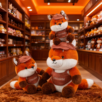 Nouveauté : Peluche renard roux, animal en peluche doux, figurine renard mignon avec chapeau marron, idéal pour les cadeaux de fêtes, pour les fournisseurs de boutiques et la revente