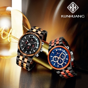 Reloj de Cuarzo de Madera Kunhuang 1018, Relojes de Pulsera de Ébano Natural para Hombre, Cronógrafo, Reloj de Madera - Product Image 5