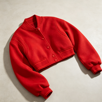 Blouson Bomber Varsity Court en Mélange de Laine Enduit, Col Montant, Fermeture Éclair, Coupe Oversize Ample, Style Vintage, Coupe-Vent Printanier
