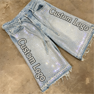 Shorts en jean décontractés pour hommes 2025 avec strass, respirants, <span class=keywords><strong>style</strong></span> streetwear déchiré, pour l'été - Product Image 3