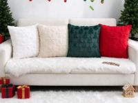 Décorations de Noël, housse de coussin, broderie, arbre de Noël, Père Noël, flocons de neige