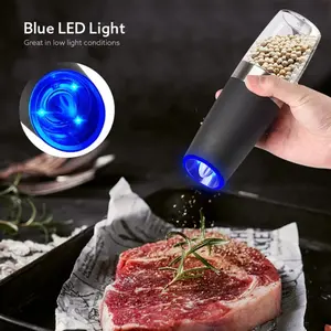 ABS Elétrica profissional gravidade portátil sal pimenta moinho LED luz pimenta preta Grinder tempero automático Jar Spice Grinder