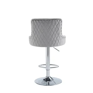 European Nordic Style Luxury Velvet High Bar Chair Restaurant Hotel Nightclub Use Stainless Steel Bar Counter Chair