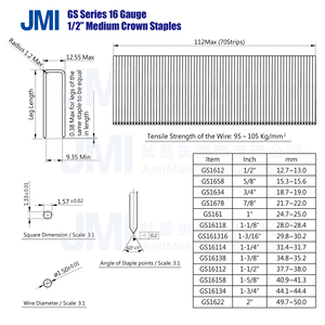 Hot bán 10m STAPLE Pin gs16114 16 Đo 1/2 "vừa Vương Miện 1-1/4" Chiều dài tủ & Chế biến gỗ mặt hàng chủ lực để bán - Product Image 3