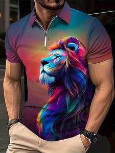 Vendita all'ingrosso da uomo con motivo animale colorato a maniche corte con cerniera stampata 3D - Product Image 2