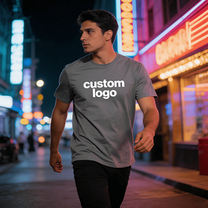 T-shirt en coton tricoté 100% délavé à l'acide, sérigraphié, 250g, respirant, style streetwear avec logo frontal pour homme - Product Image 2