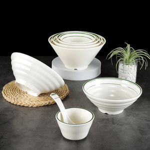 <b>Melamine</b> <b>Bowls</b> Conical Shape With Green And Brown Trim For Noodle Soup Rice Hot Pot Hotel Use - Product Image 2