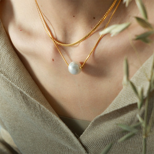 Collar de cadena de oro de doble capa con colgante de perla para mujer, regalo de joyería - Product Image 4