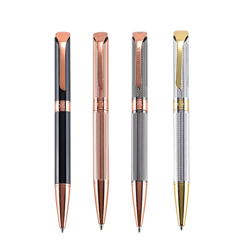 SHULI Boligrafos 1.0mm Schwarz Roségold Business Geschenk Metall Kugelschreiber Geschnitztes Design Kupfer Pole Kugelschreiber Mit Custom ized Logo