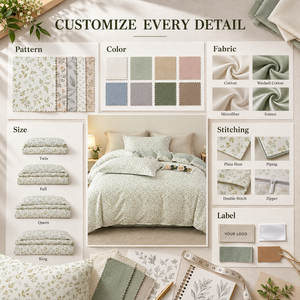Set di Biancheria da Letto con Motivo Personalizzato OEM ODM, Resistente alle Pieghe, 100% Cotone, Motivo Floreale a Foglie Piccole, Etichetta Privata per Hotel, Appartamenti, B&B - Product Image 2