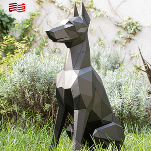 Doberman industrial de baja poligonal sentado escultura de perro de Metal galvanizado decoración de arte moderno <span class=keywords><strong>para</strong></span> uso en interiores y exteriores - Product Image 4