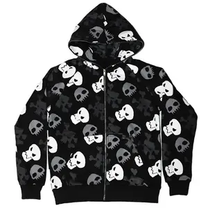 Gothic Punk Skull In Đầy Đủ Quá Khổ Zip up Hoodie Phụ Nữ Quần Áo Giản Dị Quá Khổ Cổ Điển Hoodies Cho Mens