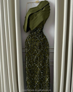 MD50015 Elegante <span class=keywords><strong>Abito</strong></span> da Damigella <span class=keywords><strong>Verde</strong></span> <span class=keywords><strong>Monospalla</strong></span> Stile Sirena, Lussuoso <span class=keywords><strong>Abito</strong></span> da Cerimonia con Perline e Cristalli, Lunghezza a Terra - Product Image 3