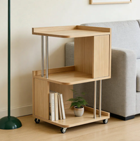 Table d'appoint mobile, petite table basse, table d'appoint pour canapé de salon, table d'appoint avec rangement et étagère à roulettes