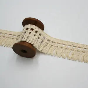 Wholesale 45mm Natural Beige Polyester Cotton Knotted Tassel Fringe Trim For Garment And Home Textile