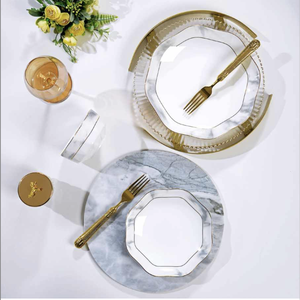 Luxury 50-Piece Eco-Friendly Bone China <b>Dinnerware</b> Set Utensils Kit Elegant Green Gold European Design Dishwasher Microwave Safe - Product Image 5