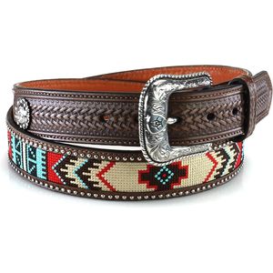 ARIAT <b>Men</b> <b>s</b> Southwestern Embroidered Cowhide Leather <b>Belt</b> <b>with</b> Tooled Tabs Pin <b>Buckle</b> - Product Image 2