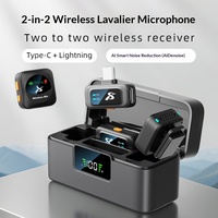Microphone Lavalier Sans Fil 2-en-2 SX36 avec Réduction de Bruit IA et Boîtier de Charge pour iOS Android, Idéal pour Diffusion en Direct, Vlog et Interview