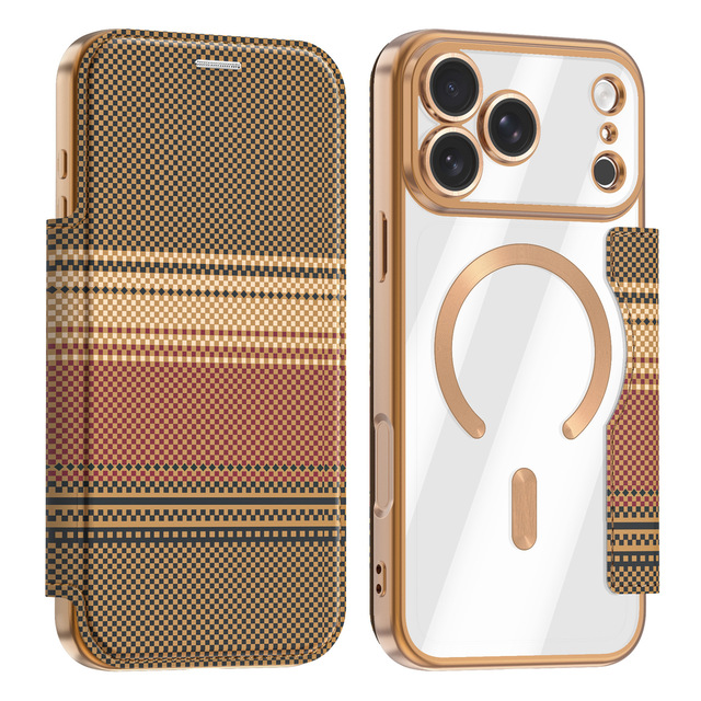 Magnetic Flip PU Leather Mobile Phone Cases Business Car Seam Full-Body Protection Card Slot for iPhone 17 Pro