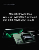 批发 5000mAh PD 20W 15W 无线充电器 ABS 锂聚合物电池 磁铁 防水 LED 显示屏 高容量 超薄