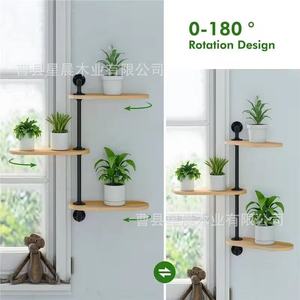 Étagère murale industrielle rétro en métal et bois à 3 niveaux, support rotatif pour plantes, étagère flottante pour cuisine et chambre - Product Image 3