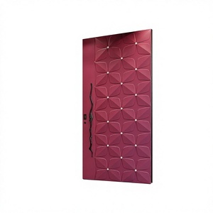 Porte d'entrée pivotante intelligente sur mesure en aluminium anti-effraction, style italien, luxe léger, rouge, géométrique tridimensionnel, à décalage - Product Image 1