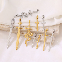 45X14MM acier inoxydable pression d'huile épée couteau pistolet arc armes 18K or PVD plaqué pendentif ajustement fabrication de bijoux collier